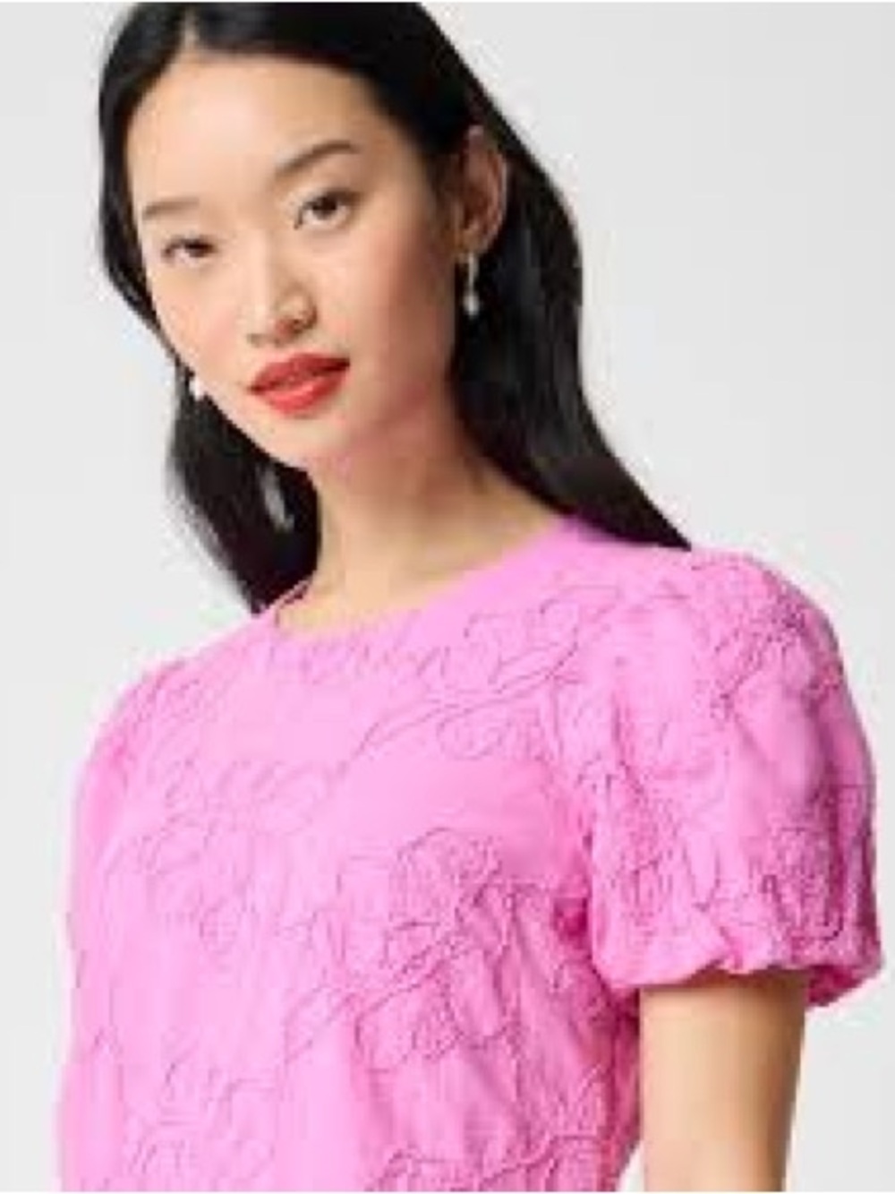 J. Crew Hot Pink Embroidered Puff-Sleeve Dress - Picture 3 of 7